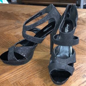 Black glitter heels